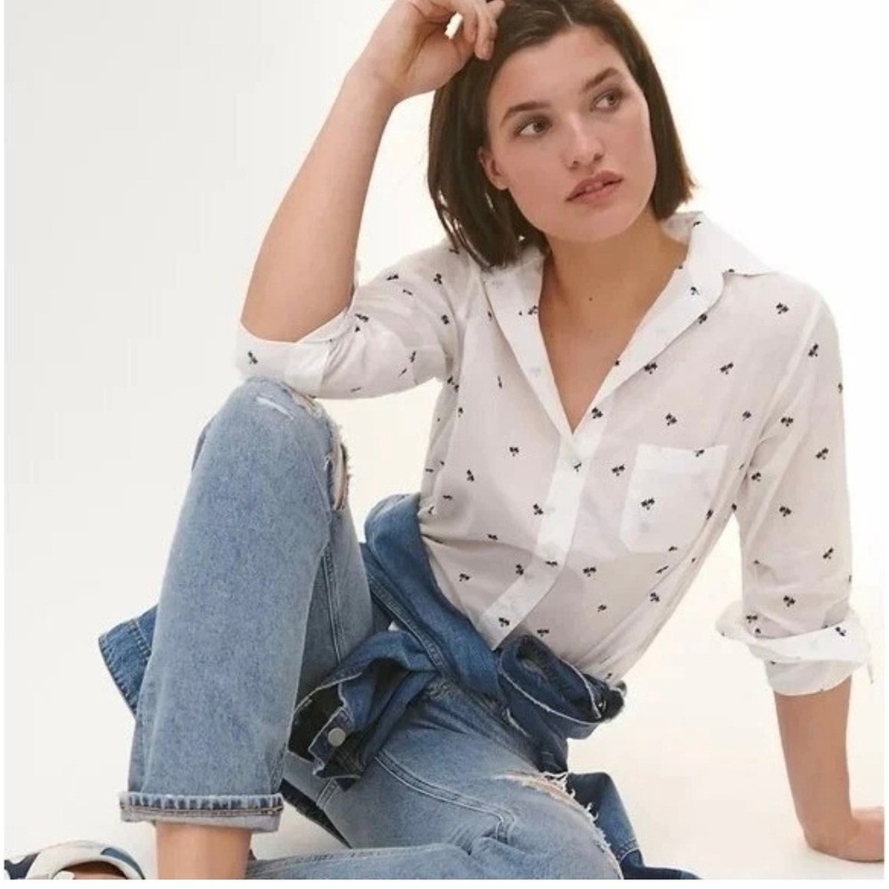 Grayson The Hero Shirt Size 04 Large White Navy Palm Tree Cotton Button Down